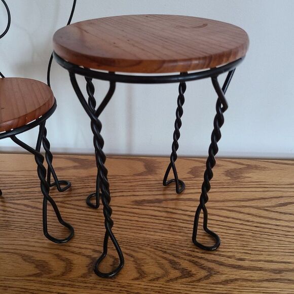 VTG Doll Furniture Wood & Twisted Metal Ice Cream Parlor Bistro Chair and Table - Picture 6 of 16